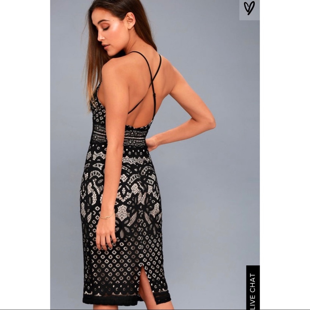 Primrose Nude and Black Lace Bodycon Midi Dress